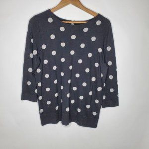 Talbots Womens Silver Metallic Polka Dot Sweater Size L Black 3/4 Sleeve Ribbed